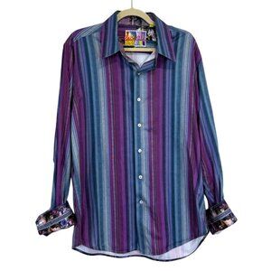 Robert Graham Long Sleeve Shirt Striped Button-Up Tailored Fit Purple Size XL